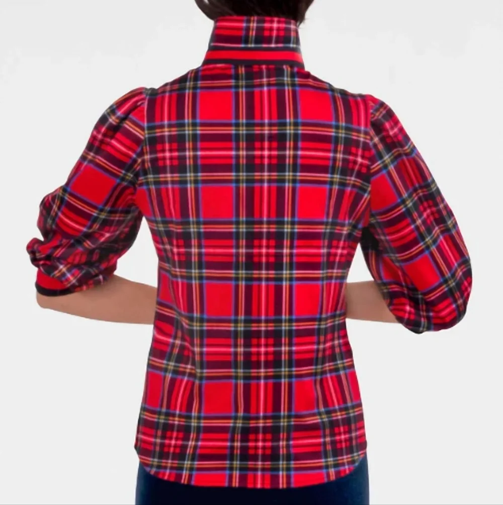 Gretchen Scott Duke Of York Puff Sleeves Tartan Plaid Top XS